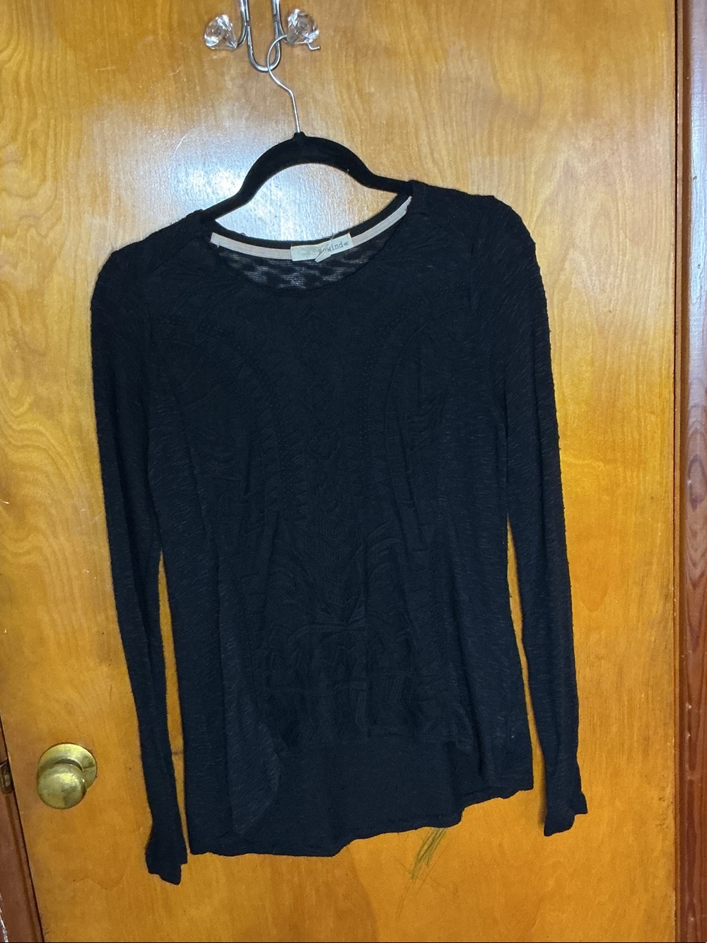 Rewind Black Long Sleeve Lightweight Knit Top